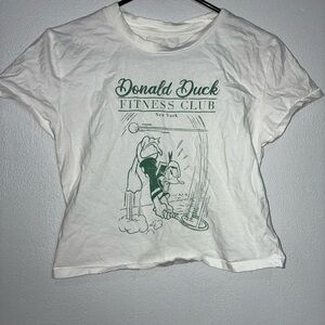 White Donald Duck crop Fitness Club T-Shirt